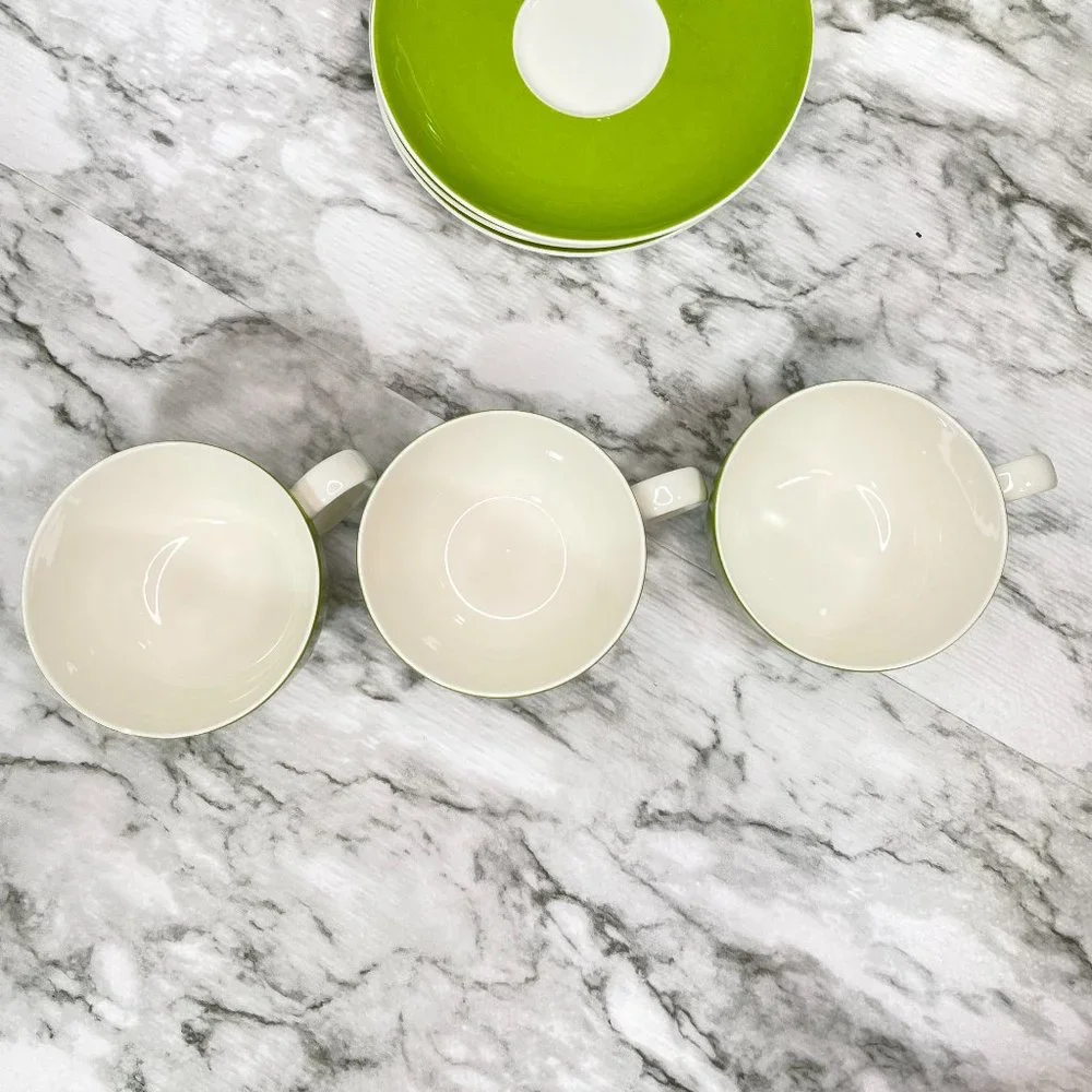 Crate & Barrel Hamptons Green Coffee Tea Cups and Saucers 7 Pieces